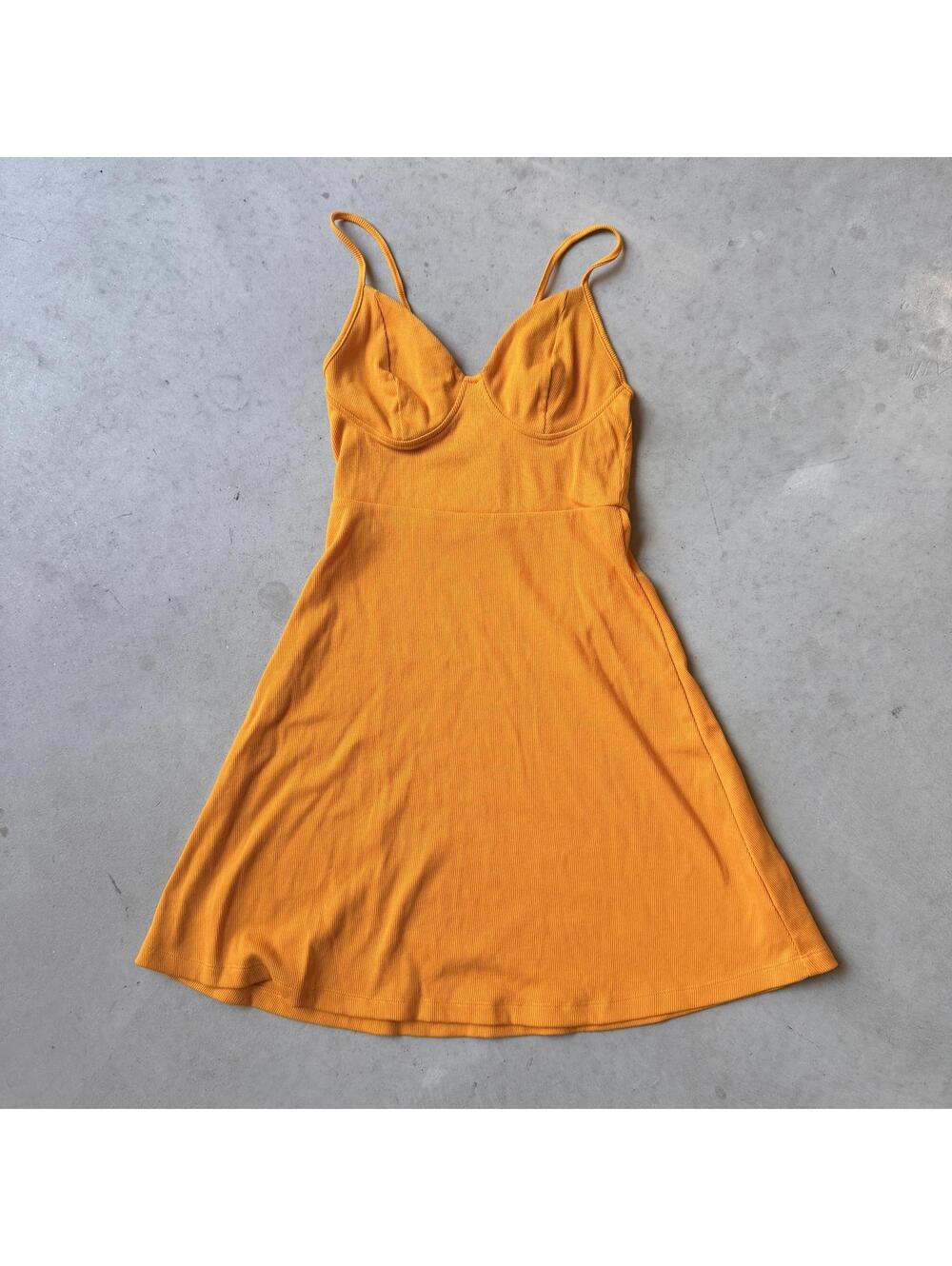 Wild Fable Yellow-Orange Ribbed Mini Dress with Spaghetti Straps